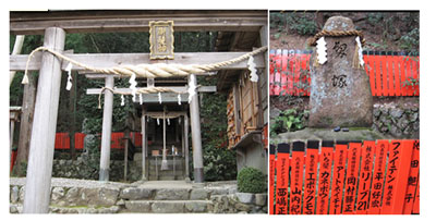 御髪神社（左）と同神社に祀られている髪塚