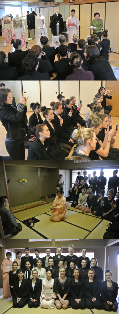 早稲田美容専門学校を訪れ、日本文化に触れた「エレガンスゴンタールスクール」学生の皆さん。最後に記念写真